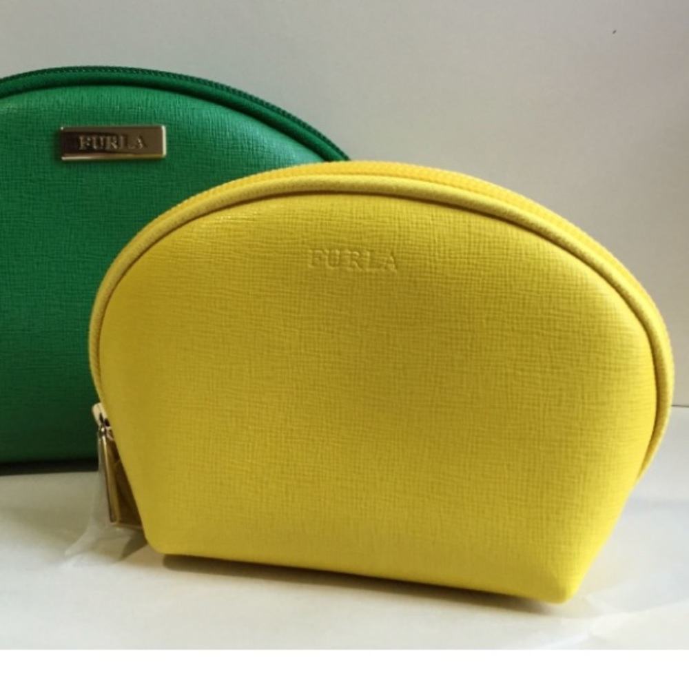 Furla Classic Leather Cosmetic Pouch, yellow